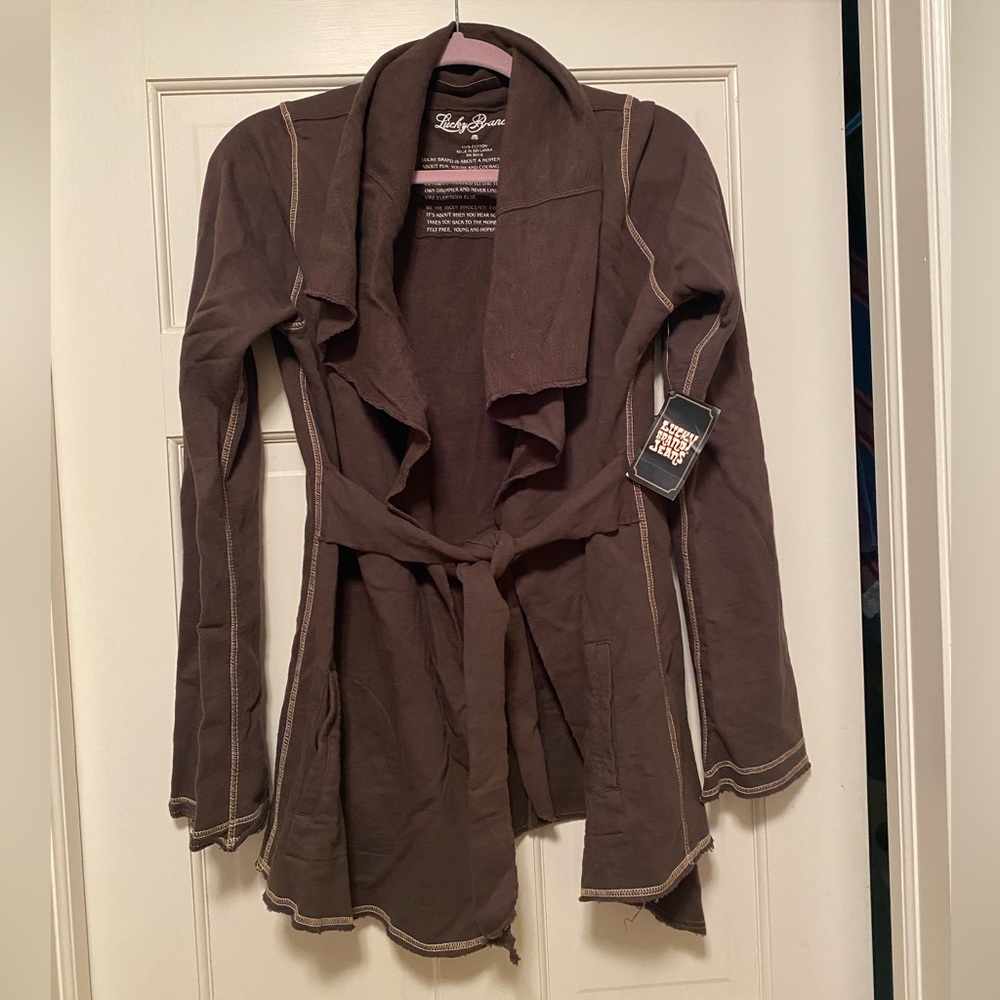 LUCKY BRAND Jacket Cardigan Wrap Kimono Jingo Robe Brown Pockets Medium - NWT